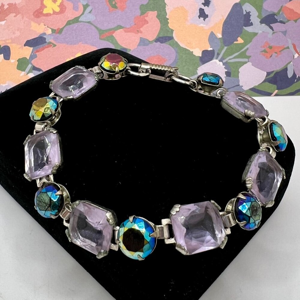 Vintage Glass Link Bracelet in Purples